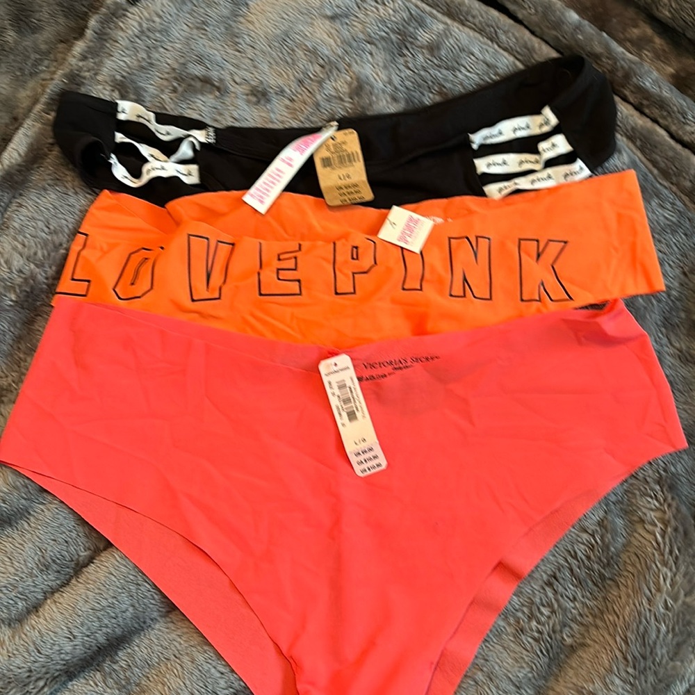 Victoria’s Secret 3pair in Large small mark on peach pair from storage/all NWT